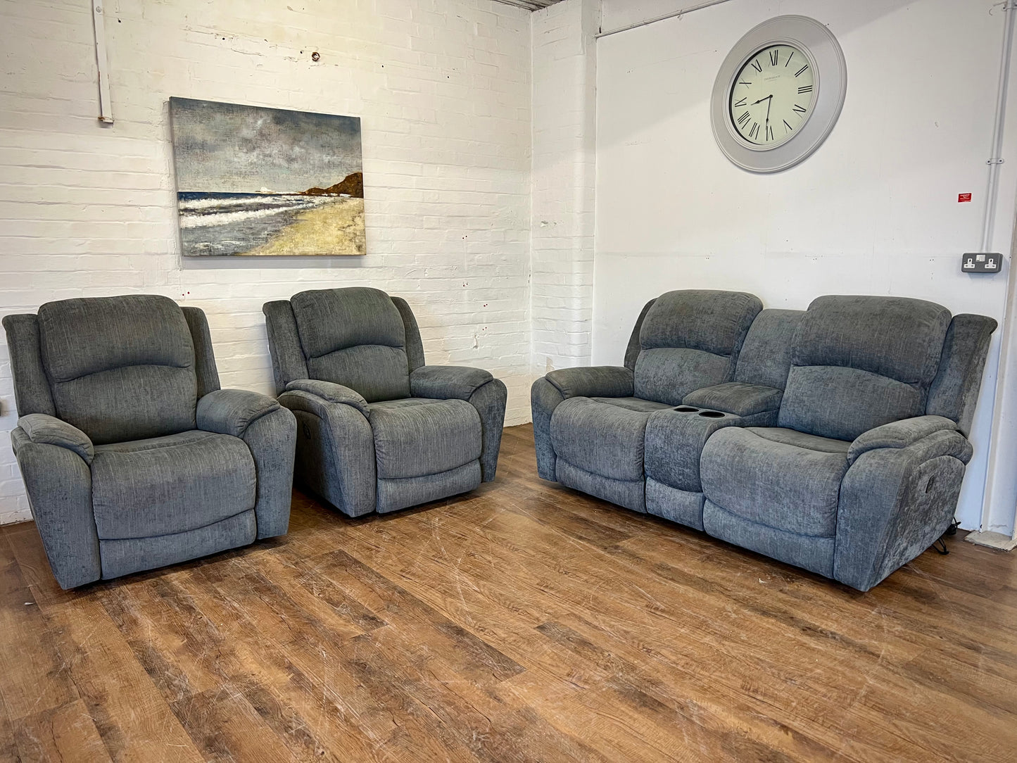 La-Z-Boy Double Power Recliner Sofa + Power Recliner Armchairs (USB Charger Ports)
