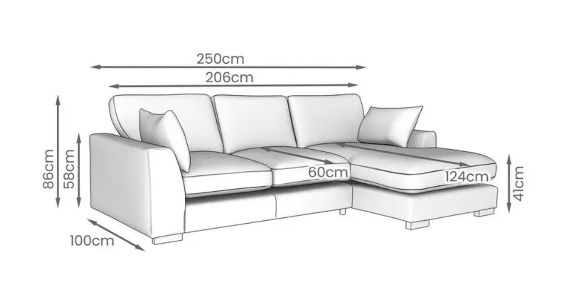 DFS Plush Velvet Right Hand Facing Chaise End Sofa