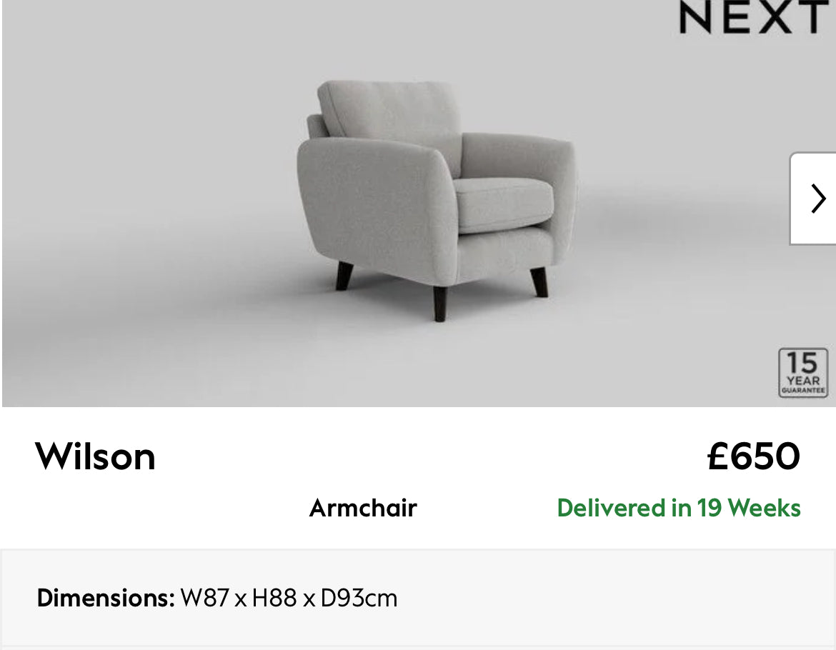 Next Wilson 2 Seater Sofa & Armchair
