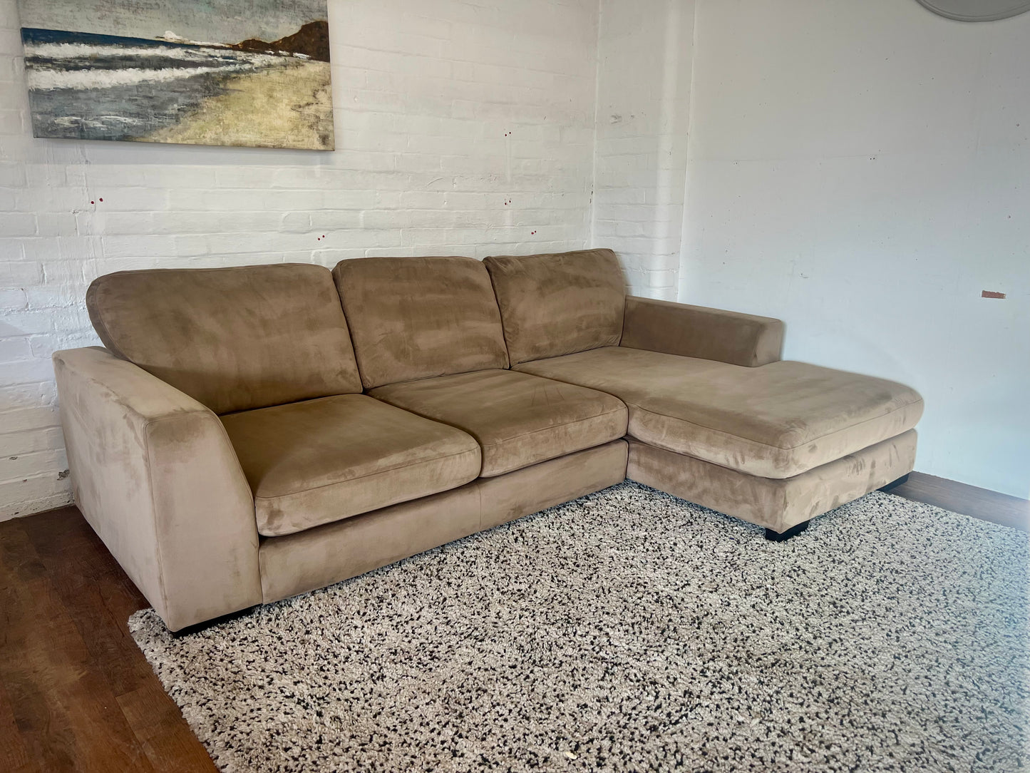 DFS Plush Velvet Right Hand Facing Chaise End Sofa