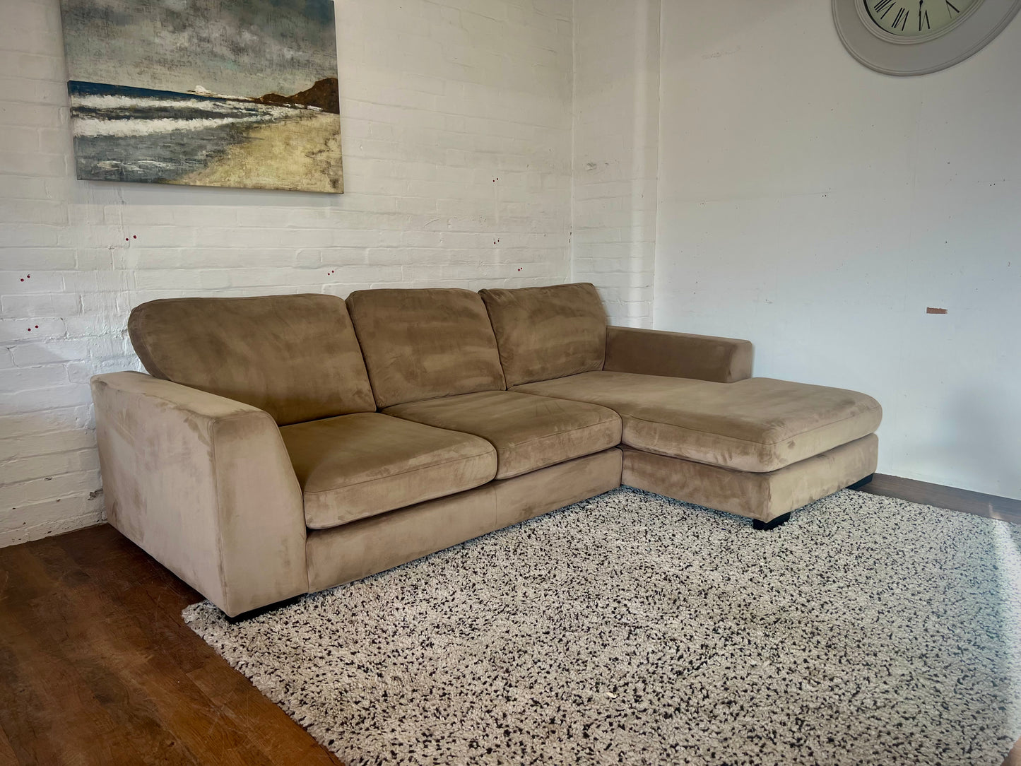 DFS Plush Velvet Right Hand Facing Chaise End Sofa