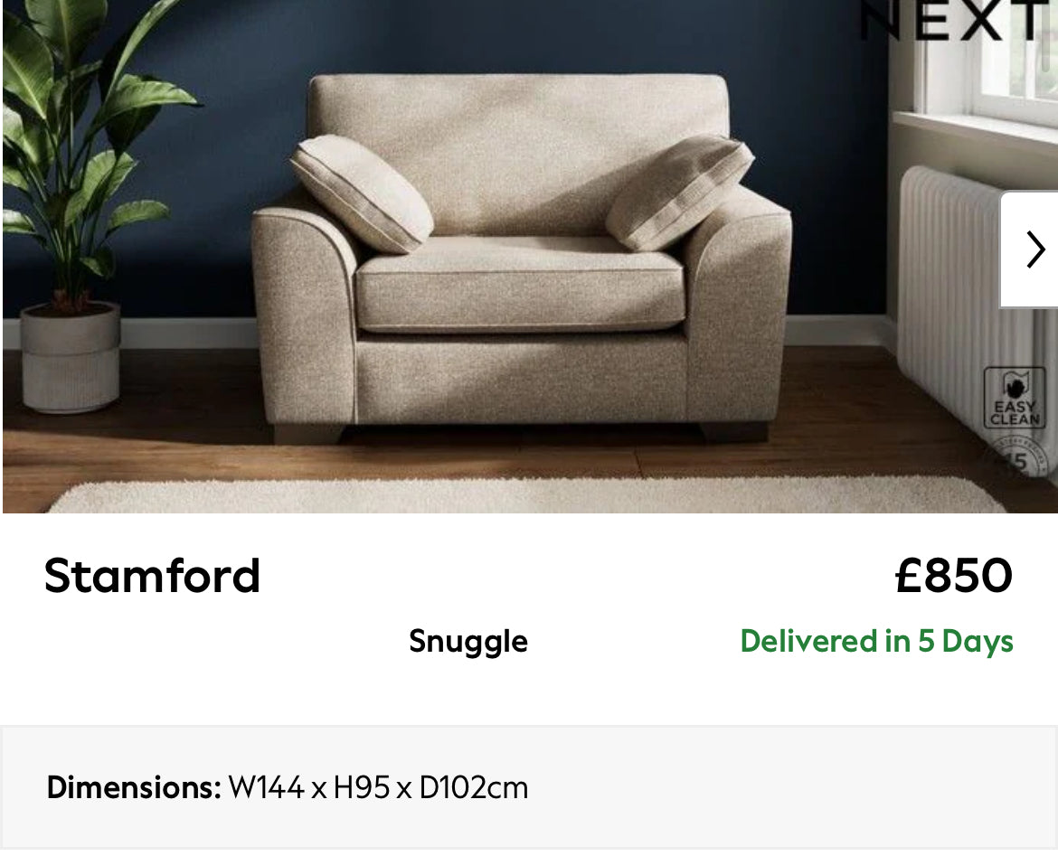 Next Stamford Chunky Boucle 2 Seater, Snuggle Chair & Storage Footstool