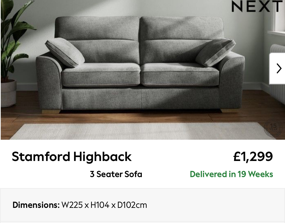 Next Stamford Highback 3 Seater Sofa & Snuggle Chair