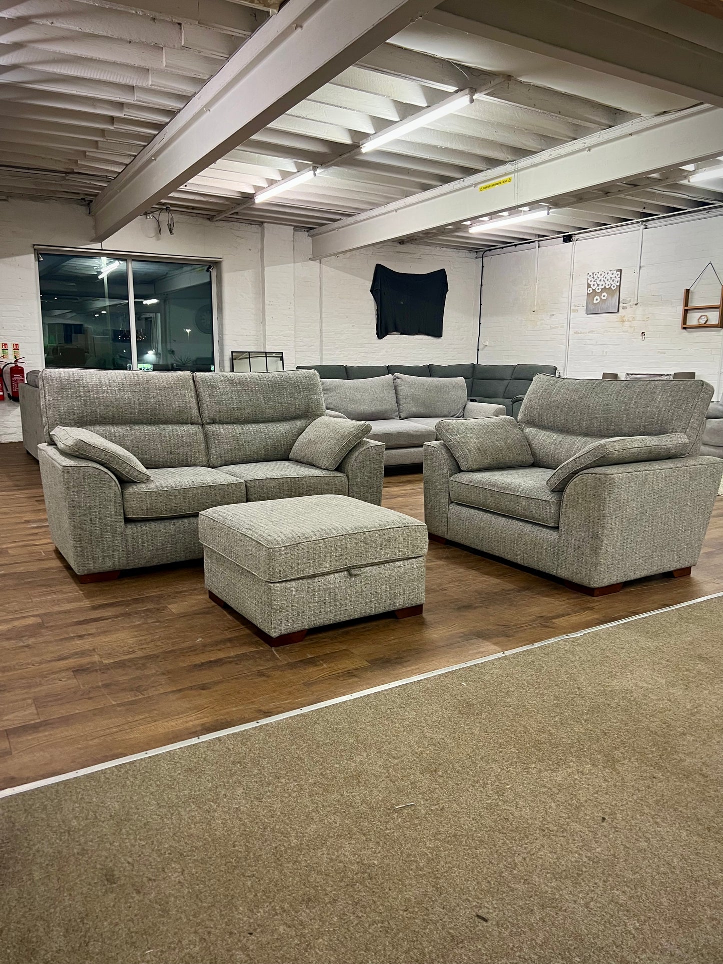 Next Stamford Chunky Boucle 2 Seater, Snuggle Chair & Storage Footstool